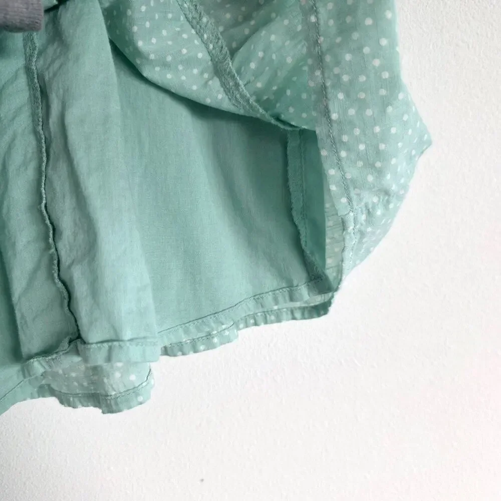 LOFT Mint Green Polka Dot Puff Sleeve Lace Trim Cotton Tiered Peplum Top Medium